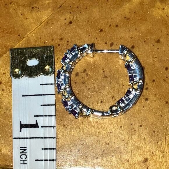 African Amethyst Sterling Silver Hoop Earrings - Picture 5 of 10